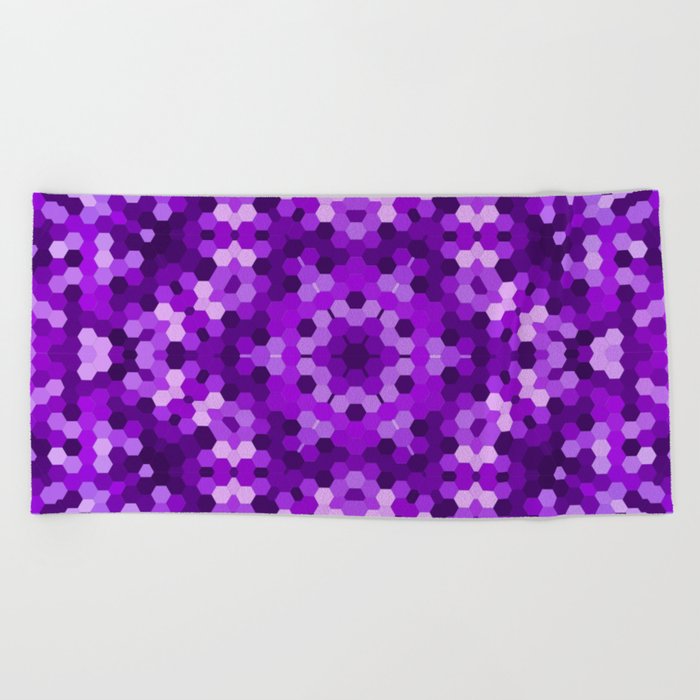 Purple Kaleidoscope Hexagons Beach Towel
