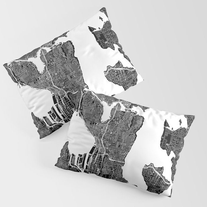 Seattle Black And White Map Pillow Sham