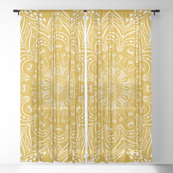Boho Mustard Yellow Mandala Sheer Curtain