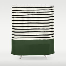 Forest Green x Stripes Shower Curtain