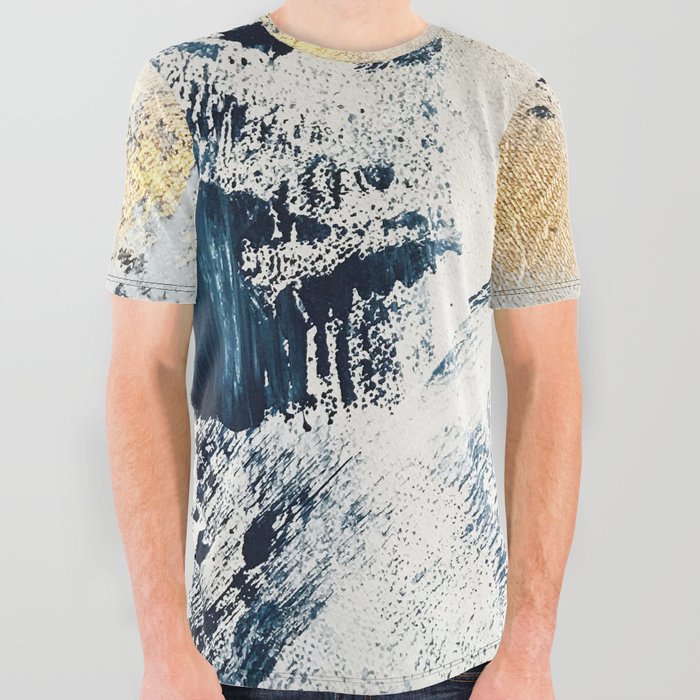 Sunset [1]: a bright, colorful abstract piece in blue, gold, and white by Alyssa Hamilton Art All Over Graphic Tee