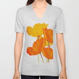 Orange and Yellow Poppies On A White Background #decor #society6 #buyart V Neck T Shirt