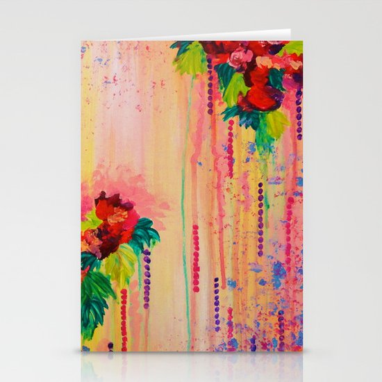 STRAWBERRY CONFETTI PAINTING Abstract Acrylic Floral Beautiful Feminine Flower Bouquet Girlie Pink Stationery Cards
