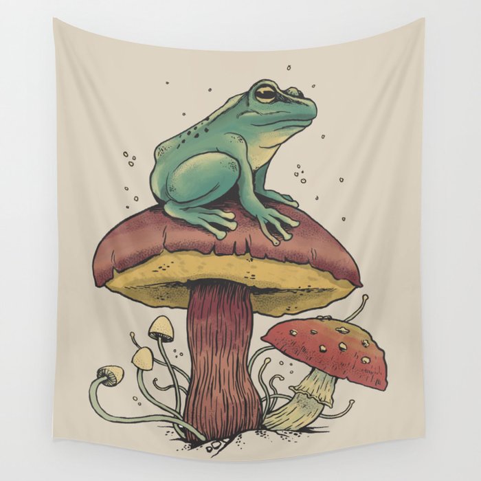 Mushroom Forest Meditation Toad Wall Tapestry