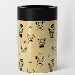 Tan and Black Hand Drawn Dog Puppy Pattern Can Cooler