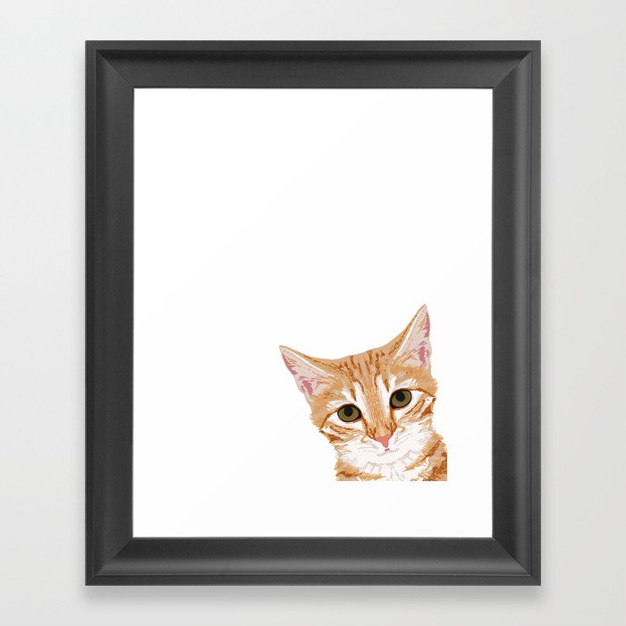 Peeking Orange Tabby Cat - cute funny cat meme for cat ladies cat people  Framed Art Print by PetFriendly | Society6