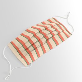 [ Thumbnail: Bisque, Sea Green & Red Colored Lined/Striped Pattern Face Mask ]