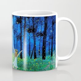 Fireflies in forest and a little girl Coffee Mug