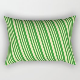 [ Thumbnail: Pale Goldenrod and Forest Green Colored Lined/Striped Pattern Rectangular Pillow ]