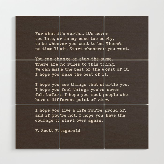 Life Quote, For What It's Worth, F. Scott Fitzgerald Quote, Black Handmade  Paper Texture Background Wood Wall Art by The Art Shed | Society6