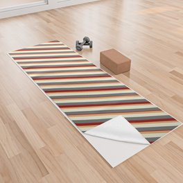[ Thumbnail: Brown, Beige, Dim Gray, and Dark Red Colored Lined Pattern Yoga Towel ]