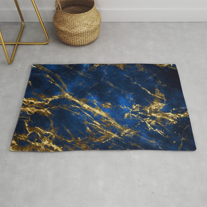 Exquisite Blue Marble With Luxury Gold Veins Rug by DEC02 Society6