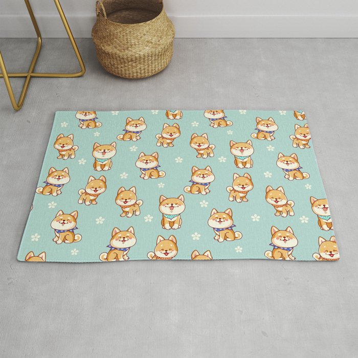 Happy Shiba Inu Puppers with Bandanas  Rug