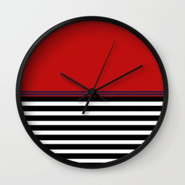 Red Blue: Black & White Stripe Wall Clock