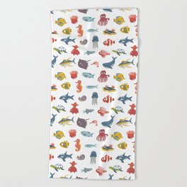 Colorful Sea Animals Beach Towel