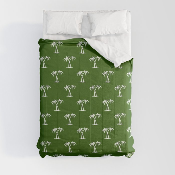 Green And White Palm Trees Pattern Comforter