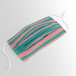 [ Thumbnail: Dark Cyan & Light Coral Colored Stripes Pattern Face Mask ]