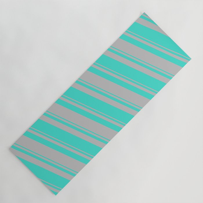 Turquoise and Grey Colored Stripes/Lines Pattern Yoga Mat