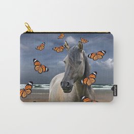 Grey Horse on Beach with orange Butterflies #society6 Carry-All Pouch