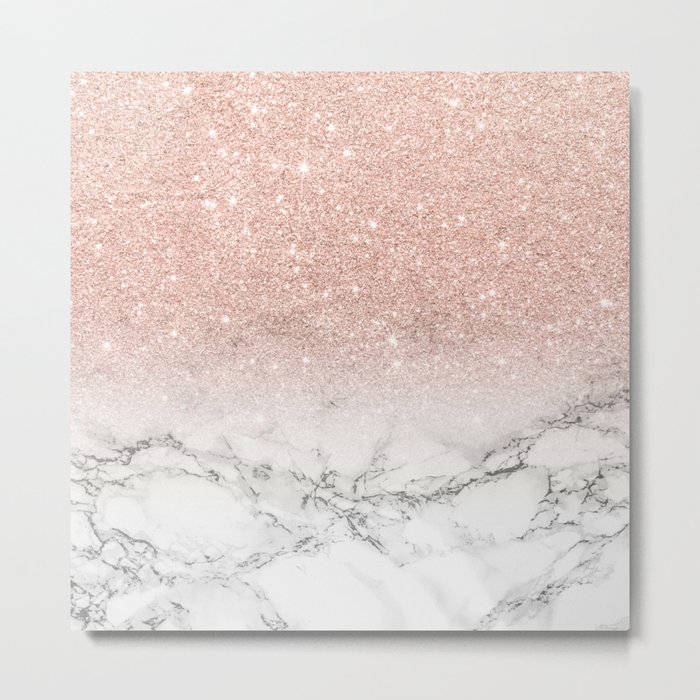 Modern rose gold pink glitter ombre marble Metal