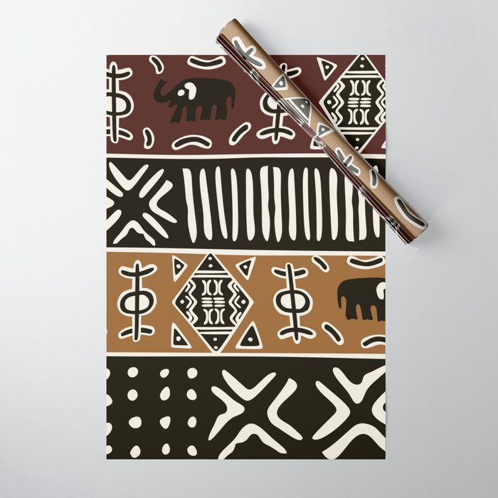African mud cloth with elephants Wrapping Paper