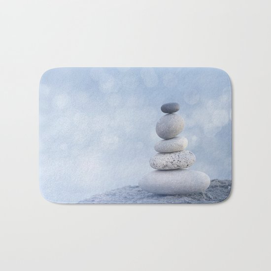Balanced Zen Pebble Stack Blue Light Bath Mat