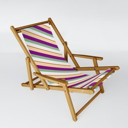 [ Thumbnail: Colorful Tan, Purple, Dark Sea Green, White, and Chocolate Colored Lines/Stripes Pattern Sling Chair ]