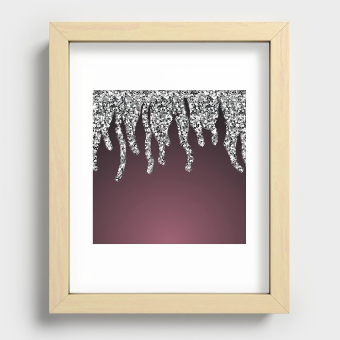 Luxury Burgundy And Silver Ombre Gradient Pattern,Abstract,Mauve,Sparkle,Glitter,Glam,Shiny, Recessed Framed Print
