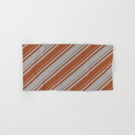 [ Thumbnail: Dark Gray and Sienna Colored Striped/Lined Pattern Hand & Bath Towel ]