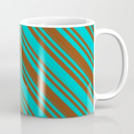 [ Thumbnail: Dark Turquoise & Brown Colored Lines/Stripes Pattern Coffee Mug ]