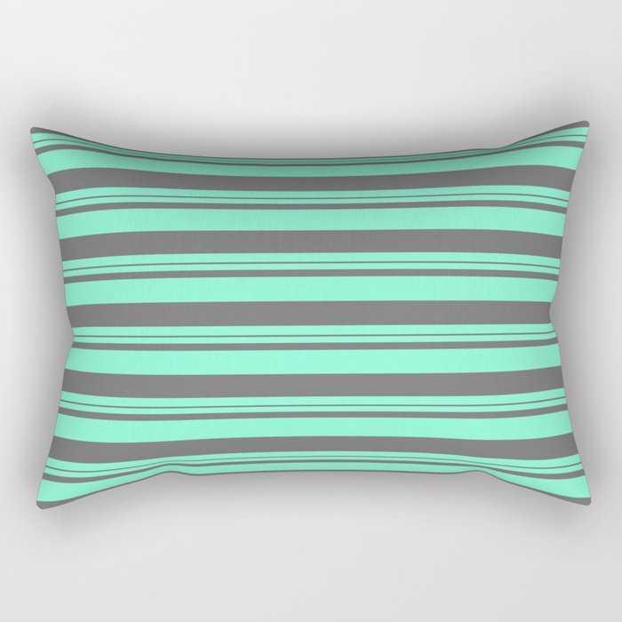 Aquamarine & Dim Gray Colored Lines Pattern Rectangular Pillow