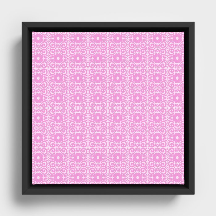 Spring Retro Daisy Lace Pink on White Framed Canvas