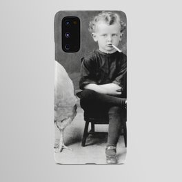 Smoking Boy with Chicken black and white photograph - photography - photographs Android Case