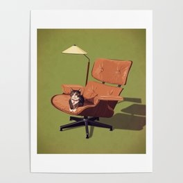 Cats on Chairs Deluxe Collection - Green Poster