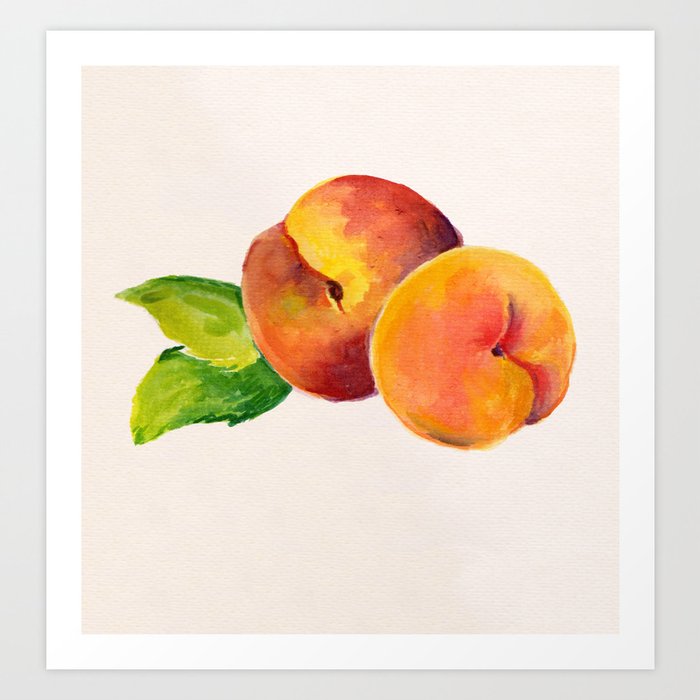 Peaches Watercolor Art Print By Fun Stuff | Society6