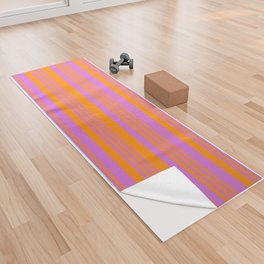 [ Thumbnail: Dark Orange and Orchid Colored Lines Pattern Yoga Towel ]