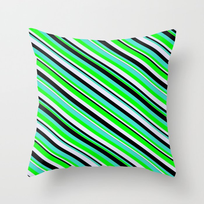 Turquoise, Lime, Lavender, and Black Colored Stripes/Lines Pattern Throw Pillow