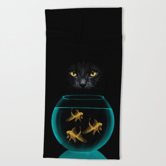 Black Cat Goldfish Beach Towel