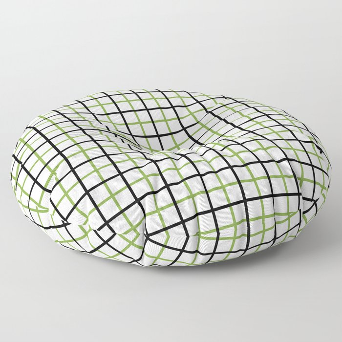 Grid Plaid Pattern 721 Green and Black Floor Pillow