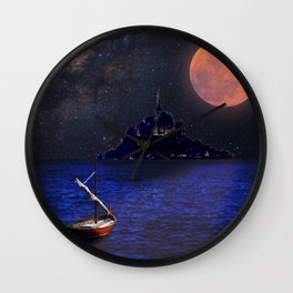 Fantasy location of a sealboat on the sea  by night Wall Clock