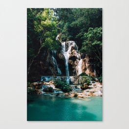 Beautiful Turquoise waterfall in jungle | Kuang Si Falls Laos | Asia Travel Photography Art Photo Print Canvas Print