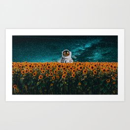 Astronaut in sunflower field Art Print