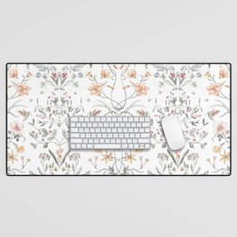 Painted Botanical Garden Desk Mat | Ink, Spring, Detailed, Bright, Hummingbirds, Fresh, Flowers, Watercolor, Daffodils, Victorian 