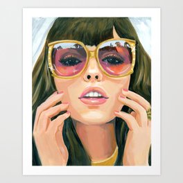 Summer of 1972 Art Print | Sunglassespainting, Vividcolors, Girl, Girlwithsunglasses, Prettygirlpainting, Vintagegirlart, Bohemianpainting, Modgirlpainting, Popartpainting, Colorfulsunglasses 