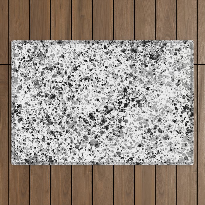 Splatter Design in Black, Grey, and White Outdoor Rug