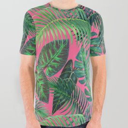 Tropical Palm Leaves On Pink All Over Graphic Tee