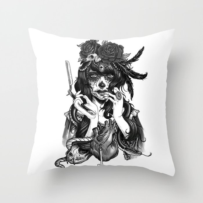 Day of the Death - tattoo design Throw Pillow