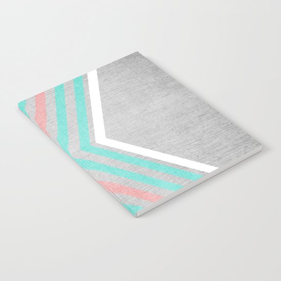 Teal, Pink and White Chevron on Silver Grey Wood Notebook