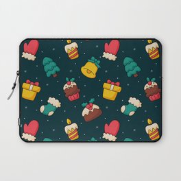 Cute Christmas Doodle Seamless Pattern on Blue Background Laptop Sleeve
