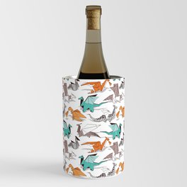Origami dragon friends // white background aqua orange grey and taupe fantastic creatures Wine Chiller
